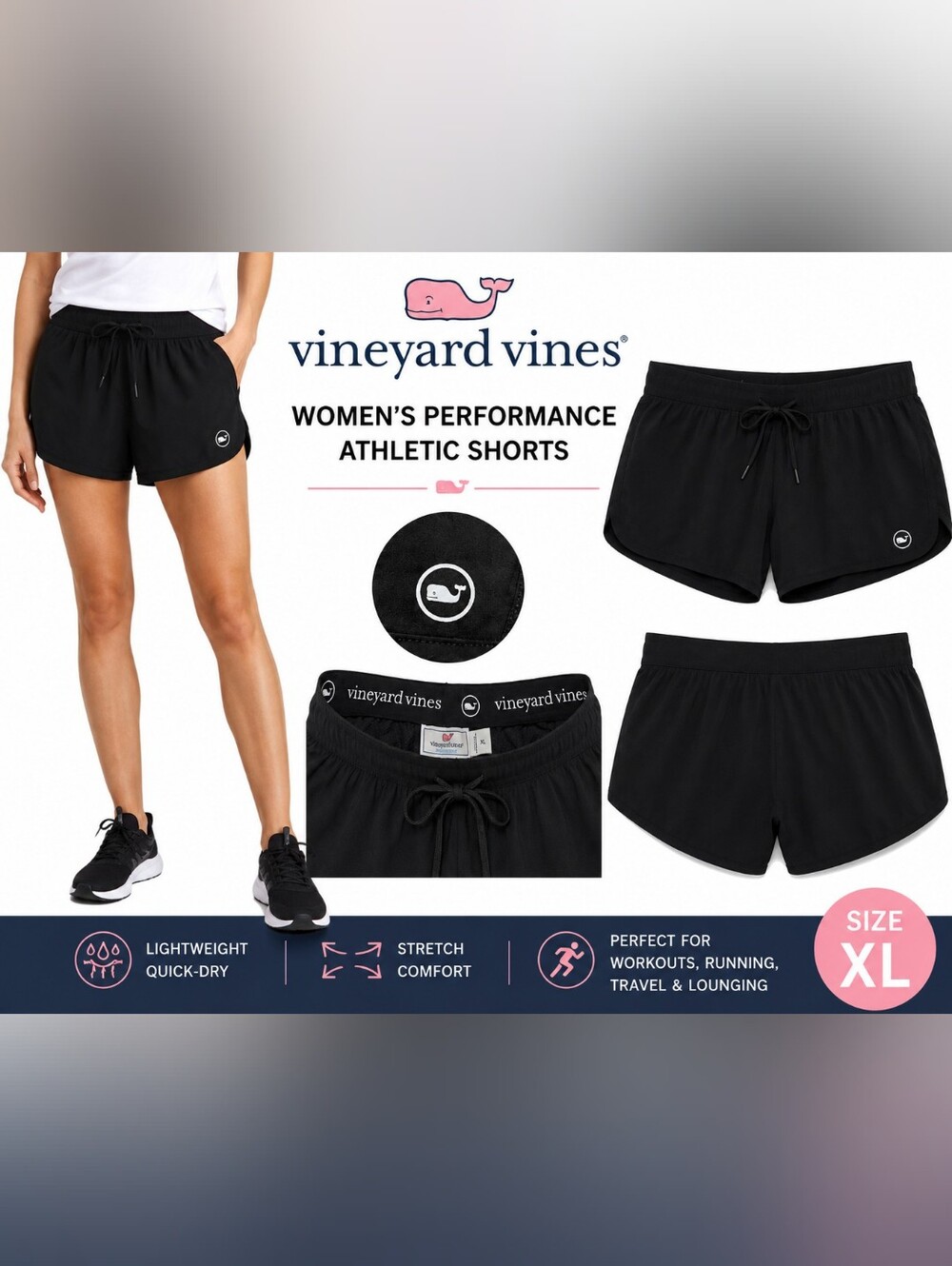 Vineyard Vines Women's Black Performance Athletic Running Shorts XL